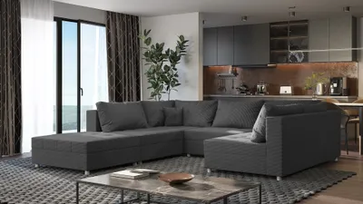 Produktbild von Wohnlandschaft Sofa ANDRO Schlaffunktion und Hocker Stoff Lincoln Grafit