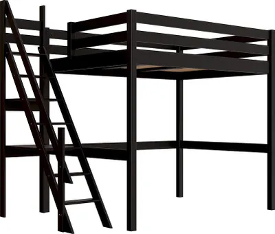 Produktbild von Hochbett 140x200 aus holz Sylvia mit Mülertreppe - Schwarz