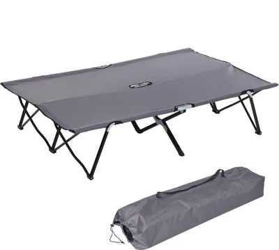 Image de Lit de camp pliable Fortuna Lai pour 2 personnes Lit de camp pliable avec sac de transport, charge maximale 136 kg Acier Oxford Gris 193 x 125 x 40 cm