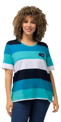 Produktbild von Ulla Popken Damen große Größen Übergrößen Plus Size T-Shirt, Ringel, Herz-Sticke