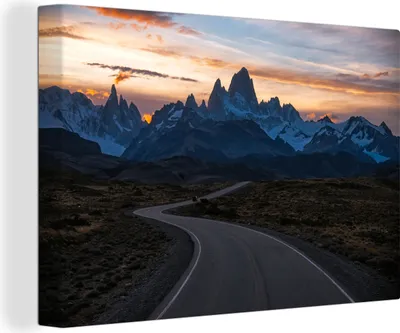 Obrázek produktu pro OneMillionCanvasses® - Obraz na plátně - 140x90 cm, Západ slunce za horami v národním parku Patagonie, Nástěnné umění tisk nástěnné dekorace - Fotografie na plátně - Malba