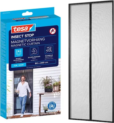 Produktbild von tesa INSECT STOP Magnetvorhang - selbstschließend - Insektenschutzvorhang mit Magneten für Balkon- und Terrassentüren - zur einfachen Montage ohne Bohren - 2,0 m x 0,8 m