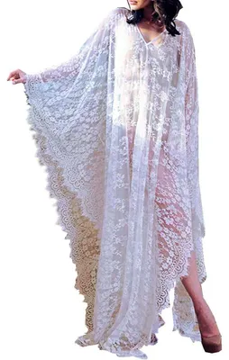 Produktbild von Bohemian Maxi Kleid mit Spitze und Blumenmuster, Weiß