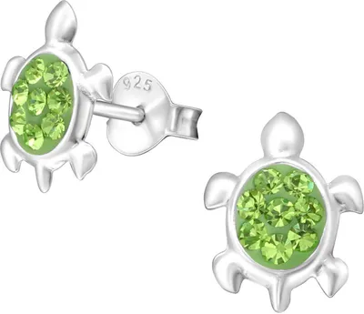 Produktbild von 925 Sterling Silber Ohrstecker Schildkröte Farbe - Grün