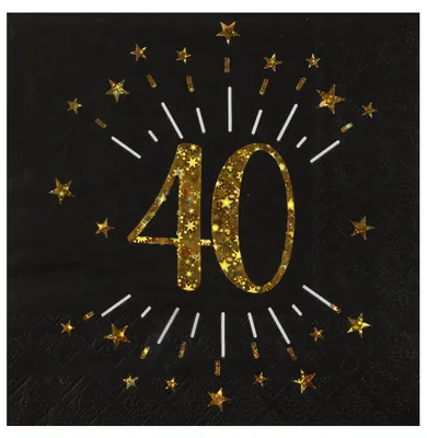 Produktbild von 10 Papierservietten Happy Birthday 40 Schwarz und Gold mit Sternen -