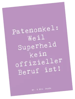 Produktbild von Mr. & Mrs. Panda Ansichtskarte Spruch Patenonkel Superheld - Lavendeltraum - Geschenk, Fotokarte, Patengeschenke, Patenschaft, Beruf, Kunstkarten, Postkarten, Grußkarte