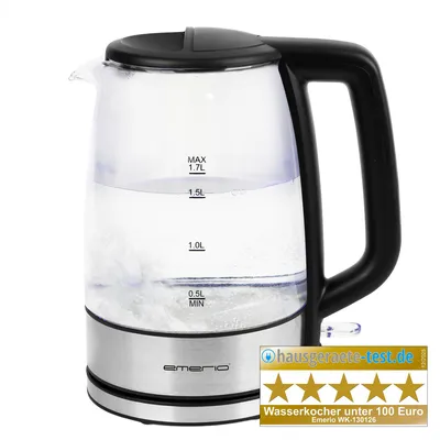 Produktbild von Emerio Wasserkocher 1,7 L – LED-Beleuchtung – Überhitzungsschutz – Wasserstandsanzeige – 2200W – WK-130126 Edelstahl / Glas