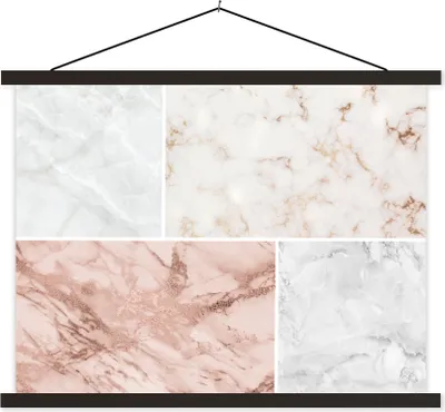Produktbild von MuchoWow® Textilposter Marmor - Weiß - Rosa 120x90 cm mit schwarzem Rahmen - Aufhänger für Poster