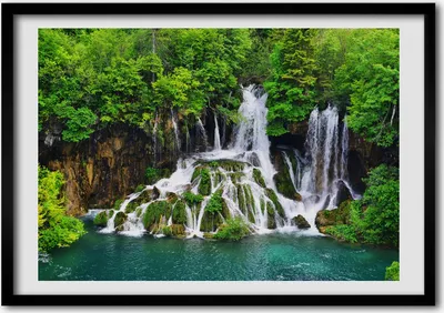 Produktbild von Bild - Bilder - Bilderrahmen - 70 cm x 50 cm - MDF-Rahmen, Wandkunst Wasserfall in den Bergen