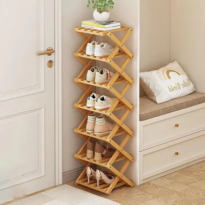 Produktbild von Schuhregal Bambus 8 Ebenen faltbar schmal vertikal 26x26x136 cm