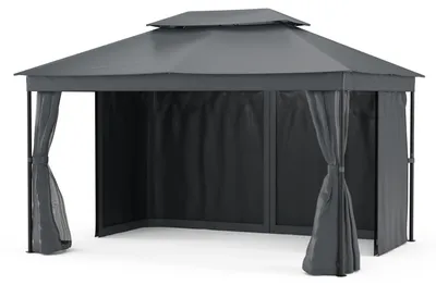Obrázek produktu pro Blumfeldt Mondo Dual Pavilion 3x4 - dvojitá střecha a sítě proti komárům, nerezavějící kovový rám, střecha odolná vůči povětrnostním vlivům, zahradní altán, tmavě šedý