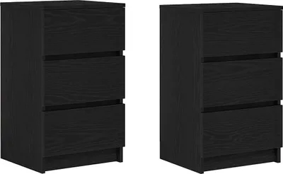Produktbild von vidaXL Nachttische mit 3 Schubladen 2 Stk. Schwarz 39x35x65 cm