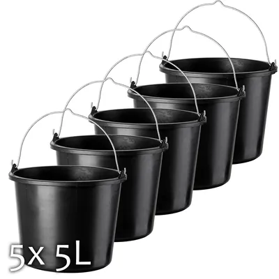 Image de KADAX Seau de chantier "Bado", Seau, Seau à mortier, Seau à crépi, Seau de maçon, Accessoires pour la maison, noir, 5L, 5 pièces