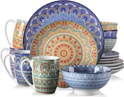 Immagine prodotto di Set da portata Belviano - 16 pezzi - 4 persone - Colori misti in Vetroceramica - Piatti da pranzo, da colazione e fondi - Set da portata per la cucina