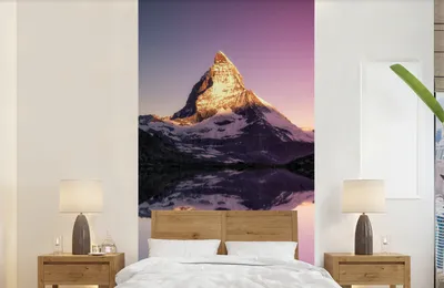 Produktbild von MuchoWow® Fototapete für Wohnzimmer oder Schlafzimmer Wandtapete Vinyl Motivtapete Matterhorn bei Sonnenaufgang vom Riffelsee in der Schweiz - 120x240 cm - Hintergrundbild