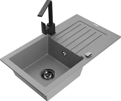 Produktbild von Mexen Pablo 1 Becken-Granitspüle mit Abtropffläche und Mischbatterie Rita, Grau - 6510-71-670300-70-B