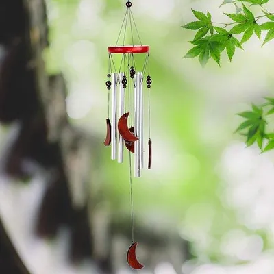 Produktbild von Famanu Windspiel für den Außenbereich - Klokkenspiel für Garten und Balkon - Holzklangspiel mit entspannendem Klang (Design 1 - Mond)