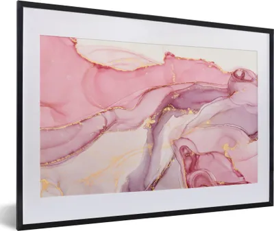 Produktbild von MuchoWow® Gerahmtes Poster Gold - Marmor - Rosa 60x40 cm - Poster mit Schwarzem Bilderrahmen Wandposter Rahmen Foto Bilder - Schlafzimmer - Plakat in Rahmen - Drucken