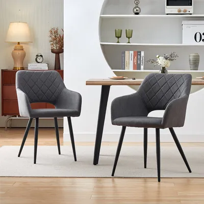 Produktbild von CLIPOP Esszimmerstühle 2er-Set Leinenstoff, mit Armlehnen, Esszimmer, Dunkelgrau