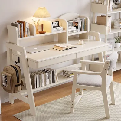 Produktbild von Computertisch, Schreibtisch – mit Regal, Lerntisch, Schreibtisch mit Stauraum Weiß 120x60x75cm 【ZZMJ7845】