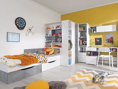 Produktbild von Jugendzimmer Set 5-teilig SEATTLE-133 mit Jugendbett 90x200cm in Beton und weiß