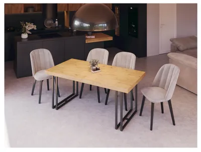 Produktbild von Furneo | Klapptisch LOFT - 160/260 cm - Eiche Lancelot - Stabil und stilvoll - Metallbeine - für Küche und Esszimmer