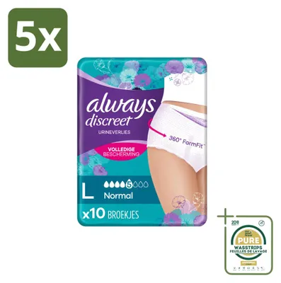 Obrázek produktu pro 5 kusů kalhotek Always Discreet pro inkontinenci, velikost L – balení