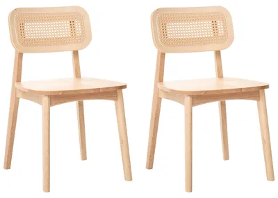 Produktbild von BELIANI Esszimmerstuhl 2er Set Hellbraun Gummibaumholz mit Hoher Rückenlehne Wiener-Geflecht ohne Armlehnen Retro Holzstühle Küchenstühle Stuhlset