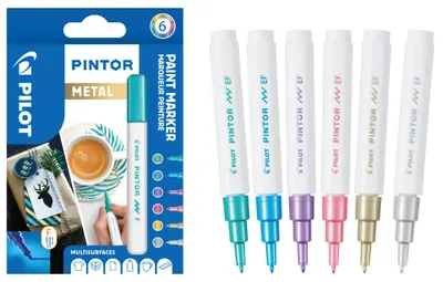 Produktbild von PILOT PINTOR Kreativmarker 6er Set – 1mm feine Spitze, Metallic Farben