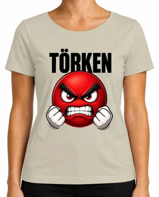 Produktbild von TÖRKEN wütender Emoji rot geballte Fäuste Comic Damen T-Shirt roter Smiley Comic grunge, Natur, L
