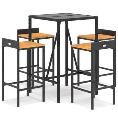 Produktbild von 5-tlg. Gartenbar-Set Schwarz Poly Rattan & Massivholz Akazie