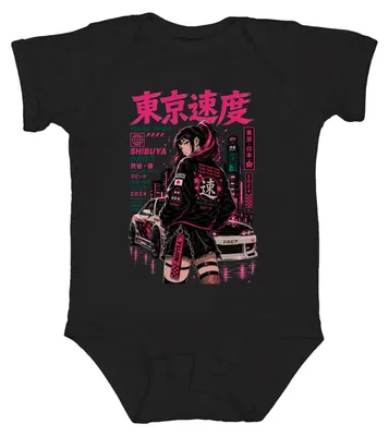 Obrázek produktu pro Tokyo Speed, Shibuya Drift, anime dívka, auto JDM, Japonsko, styl Y2K, manga, cyberpunk, body, černá barva, velikost 12/18