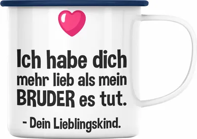 Produktbild von Trendation - Lieblingskind Muttertag Vatertag Emaille Tasse Geschenk von Kinder Sohn Tochter Mama Emaille Tasse mit Spruch (Blau)