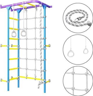 Image de Espalier pour enfants – Structure d'escalade d'intérieur en métal avec barre et anneaux de gymnastique – Comet Next 4, violet