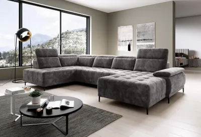 Produktbild von Sofa Bettfunktion Couch Textil Sofa Wohnlandschaft Leder Design Ecksofa U-form
