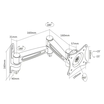 Obrázok produktu pre InLine 23105D, 75 x 75 mm, 100 x 100 mm, -15 - 15°, -90 - 90°, Hliník, Čierna