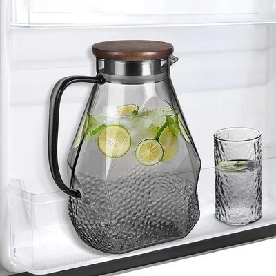 Immagine prodotto di Caraffa trasparente da 18 litri in vetro borosilicato nero con coperchio, ideale per il frigorifero, bevande fatte in casa, tè, caffè, latte e vino