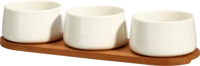 Obrázek produktu pro Sada porcelánových mističek na dipy APERIO, 3 x 200 ml, bambusový podnos