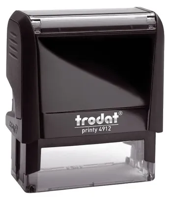 A black Trodat Printy 4912 stamp is shown against a white background.
