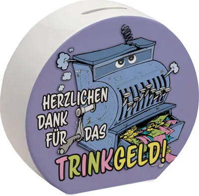 Produktbild von Trinkgeld Spardose aus Holz mit Ladenkasse Motiv in lila