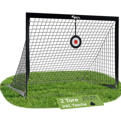 Produktbild von KM-Fit Fußballtor 2er Set 120x90 cm, Pop Up Trainingstor für Kinder, Klappbares Mini Fußballtor für Garten & Outdoor inkl. Zielscheiben