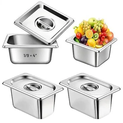 Zdjęcie produktu dla Pojemniki gastronomiczne gn 1/9 stal nierdzewna z pokrywką 4 szt.