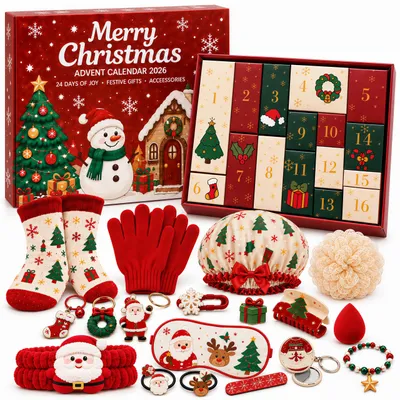 Produktbild von Weihnachten Adventskalender 2026,Weihnachtskalender mit 24 Überraschungen,Haar & Beauty Accessoires für Kinder,Frauen,Mädchen