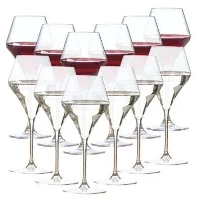 Imagen del producto de Juego de 24 vasos para vino: incluye vasos para vino tinto y blanco, con capacidades de 270 ml y 370 ml, de color transparente y fabricados en cristal