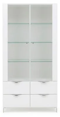 Produktbild von Glasvitrine in Weiß Hochglanz - 100 cm Breite - Große Vitrine mit Schubladen