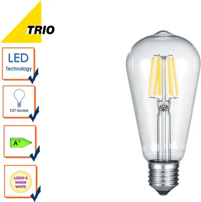 Produktbild von Trio Kolben LED Lampe E27 7W ⌀6,4cm Klar warmweiss wie 60w