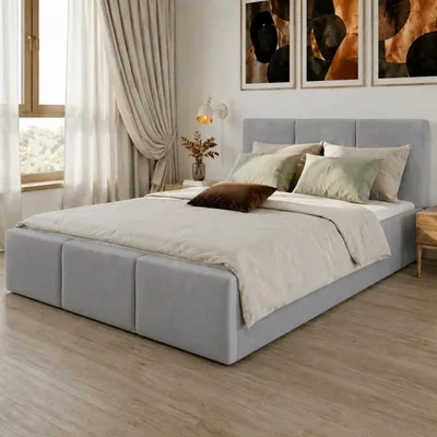 Produktbild von Home Collective Polsterbett, Bett mit Stauraum, Stauraumbett mit Lattenrost gepolstert Bett mit Kopfteil Doppelbett | Gaslift Metallrahmen, Samtpolsterung | 160×200 cm | Grau