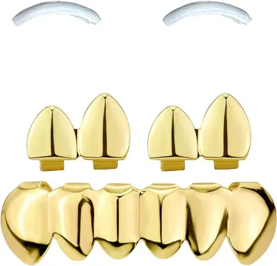 Productafbeelding van Hip hop tanden - Hiphop tanden set tandheelkundige grills voor mannen - Goudkleurig - Boven 4 - Onder 6