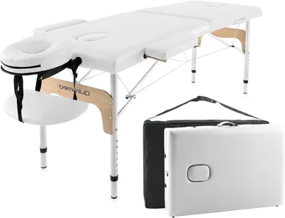 Produktbild von Klappbare Massageliege – Behandlungsliege, klappbar – für Massagen und Behandlungen – leichtes Aluminiumgestell – 180 x 60 cm – weiß