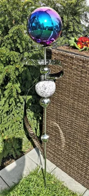 Produktbild von Skulptur Saturn Kugel rainbow poliert Edelstahl 160 cm Beetstecker Gartenstecker Rosenkugel